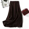 Women knitted long skirt winter warm sweater stripe A-line maxi skirts midi knit female bottoms casual swing skirt autumn black