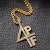 Gold Silver Plated 4PF Pendant Necklace Iced Out Lab Diamond Letter Number DJ Rapper Jewelry Street Style Chain7295042