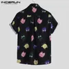 INCERUN Men Shirt Cartoon Printed Short Sleeve Loose Casual Hawaiian Shirt Men Summer Cool Fashion Streetwear Couple Shirts 2019