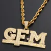 18K Gold Plated Letter God Family Money Pendant Necklace Iced Out Zircon with Stainless Steel Rope Chain