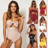 2020 Sexy One Piece Swimsuit Kobiety Off Ramię Swimweear Push Up Monokini Hollow Out Polka Dot Kitnitur Kąpielowy Lato Beach Wear Swimming Suit