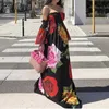 Drukuj duży czerwony kwiat kwiatowy długa sukienka Maxi długość podłogi Kobiety seksowna letnia sukienka na plaży boho bohemian sundress195l