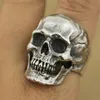 Unieke crack splitsing schedelringen heren satan demon handgemaakte donkere punk locomotief dominante ring zilveren punk biker sieraden222c