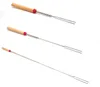Barbecue Bonfire Camping Tools Bake Fork Forks Sticks Needle Spit TOO BBQ Roast Stainless Steel Fork Wooden Handle