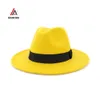 QIUBOSS Trend Unisex Wool Felt Jazz Fedora Hats Casual Men Women Ribbon Band Wide Brim Felt Hat Panama Trilby Formal Party Cap Y200110