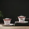 High quality Flower Gaiwan Travel Ceramic Tea Pot Tureen White Kung fu Porcelain Big Tea Bowl