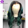 High quality simulation human hair wavy African American Bob Wigs Ombre Green Short Straight Synthetic lace front Wigs For Black Women