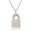 Hip Hop Iced Out Full Diamond Lock Pendant Halsband med Tennis Chain Gold Silver Plated Mens Smycken Gift