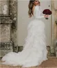رومانسيات رومانسية أورجانزا فستان الزفاف جوهرة الرقبة الأكمام الطويلة الأزرار زفاف الأزرار