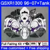 + خزان ل1300 1996 1997 1998 1999 00 01 02 Fairings للSUZUKI GSXR1300 هايابوسا 96 97 98 99 2000 2001 333HM.225 GSX R1300 الأبيض الأرجواني GSXR