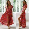 Le donne vestono la moda estiva Abiti lunghi lunghi Stampa floreale Cotone Abito sexy Abito senza schienale Boho Hippie Chic Abbigliamento