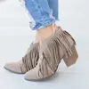 2019 Chic Women Buty Fringe zamszowe buty na wysokim obcasie Buty żeńskie środkowe obcasy swobodne botki młowerowe feminina plus size 43