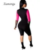 Ziamonga 2019 جديد نمط ماركة أزياء عارضة نمط المرأة playsuit مخطط عميق الخامس الرقبة طويلة الأكمام bodycon رومبير الإناث بذلة