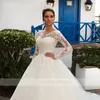 2020 Luźna Koronki Królewskie Pociąg Suknie Ślubne Empire Pasista Długie Rękawy Ilusion Bateau See Choć Powrót Aplikacja Bridal Dress Beach Nowy