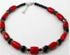 Röd Coral / Black Onyx Silver Toggle Halsband 18 "Gratis frakt