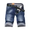 Calças de brim curtas de verão masculino buracos estiramento denim shorts algodão reto jean casual azul tamanho 421