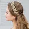 Bladblommor kristall brud hårstycken legering po s bröllop tiaras kronor blad brud pannband diy rosguld silver2075567