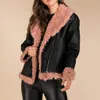 Fashion-Leather Jacket Women Höst Winter Fashiom Faux Fur Långärmad Läderjacka Outwear Overcoat Top Blouse Veste Femme