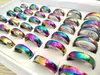 50 stks Glanzende Regenboog Kleur 6mm Breedte Comfort-fit Kwaliteit Mannen Vrouwen Rvs trouwringen Hele Trendy Sieraden Bulk lot 224F