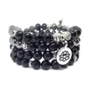 MG0659 A Grade Black Onyx 108 Mala Armband 4 Wrap Hematit Kvinnors Yoga Mala Pärlor Armband Natural Gemstone Lotus Charm Armband