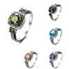 Wholesale Luckyshine Wedding Jewelry Gift Square Morganite Peridot Brazil Citrine Garnet Gems Rings Wedding Party Rings Lovers Rings