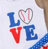 Baby Baseball Odzież Zestawy Dzieci Bez Rękawów Love List Drukuj Monogrammed Szorty Spodnie Koszula Spodnie Dla Dzień Niepodległości 3 pc / Set By0991