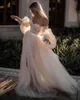 2020 Tulle vestidos de casamento Lanterna manga comprida Fairytale Campo Off the Shoulder casamento querida Neck Lace vestidos de noiva