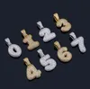 A-Z 0-9 Custom Name Bubble Letters Halsband Hängsmycke Charm för Guld Silver Guld Rose Färg Kubik Zircon Rope Chain Hip Hop Smycken Gåvor