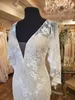 Fit and Flare Lace Sukienka ślubna 2020 Drapowane rękawy Plunge Dekolt Open Back Court Train Robe de Mariage Ivory Suknie Bridal Suknie Custom