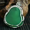 925 Hoogwaardige zilver ingelegd natuurlijke groene chalcedony lachende boeddha hanger mode vrouwen sieraden ketting jade jade special