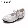 Taille 26-36 filles chaussures princesse fête de mariage enfant chaussures en cuir strass paillettes enfants rose nœud papillon chaussures à talons bas noël