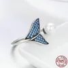 Reale argento 925 anelli aperti Dimensioni Fish Tail di gioielli anello perla aggancio di cerimonia nuziale per le donne 0001HW