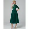 Olive Green Tea Length Mother Of the Bride Dress Half Sleeves For Wedding Party Guest Dresses Formal Evening Gowns260b