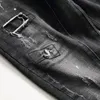 rivets pour hommes couture jeans noirs streetwear à la mode pantalon en denim stretch mince en lambeaux splash peinture trou jeans ongles mendiant pantalon175y