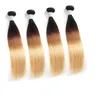 Maleisische Human Hair Extensions 1B/27 Rechte Ombre Kleur Dubbele Inslagen 3 Bundels 1b 27 Zijdeachtige Rechte Stijl 3 Stuks/partij