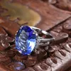 Mode Weibliche Mädchen Kristall Blauen Stein Ring 925 Sterling Silber Liebe Runde Zirkon Ehering für Frauen Schmuck Freundin Geschenk