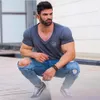 New Casual Men Running t-shirt Short Sleeve Summer Gym Sport Clothing Fitness Body building Mens Sport Top Joggers Men T-Shirt