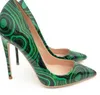 Vente chaude - femmes chaussures talons hauts talons aiguilles vert noir brevet imprimé bout pointu sexy pompes à talons hauts chaussures de fête pompes de mariage 12 cm 10 cm