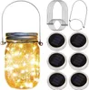 Opknoping Solar Mason Jar Lid Lights, 6 Pack 15 LED String Fairy Lights Solar Laterns Tafelverlichting, 6 hangers en potten inbegrepen