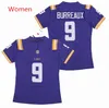 Mens NCAA LSU Tigers #9 Joe Burrow Burreaux Youth Women Burreaux Champions Joe Burrow 150th College Football Jerseys White Purple