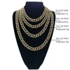 Men Necklaces Miami Cuban Link Chain Hip Hop Jewelry Sets Iced Out Full Cubic Zirconia Necklace & Bracelet Bling Bling Accessories Gold Silver