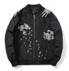 Mode män blomma broderade läder bomber jackor och rockar mode streetwear varsity baseball jacka med broderi ytterkläder