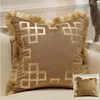 Luxury Embroidered Cushion Covers Velvet Tassels Pillow Case 4545cm Home Decorative European Sofa Car Throw Pillows Blue Brown2846802