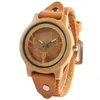 Steampunk Natural Wood Watches Elk Calan Men039s Bamboo Wrist Watch Quartz Bracelet en cuir marron noir Gift1915083