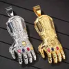 Iced Out Infinity Gauntlet Pendant Colliers Men Men de luxe Mens Bling Gem Thanos Gold Glove Pendants Ruby Collier Bijoux L8357173