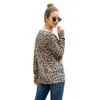 Kvinnor Casual T Shirts Round Neck Leopard Blusar Skriv ut Tunika Toppar Långärmad Lady Tees Toppar Kvinna Kläder T-shirt