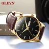 Olevs Relojes para hombre de primeras marcas de lujo Reloj de pulsera de cuarzo Reloj Hombre Moda Casual Business Leather Men Watch Relogio masculino Y19052103