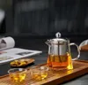 Clear Borosilicate Glass Teapot With Stainless Steel Infuser Strainer Heat Resistant Loose Leaf Tea Pot
