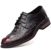 Men's Crocodile Dress Leather Shoes Lace-Up Wedding Party Shoes Mens Business Office Oxfords Flats Size 38-44 Men Shoe