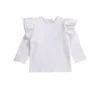 Dziewczynek Ubrania Dla Dzieci Falbala Solidne koszulki Wzburzyć Z Długim Rękawem Topy Bawełniane Koszule Dorywcze Torddle Boutique Tee Fashion Sports Bluouses B6180